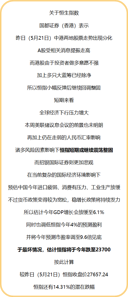 何处安放我的港股基金，券商悲观估算恒指要再跌14%