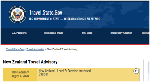 美国国家旅游局官网6日发布针对新西兰的“二级旅行警告”