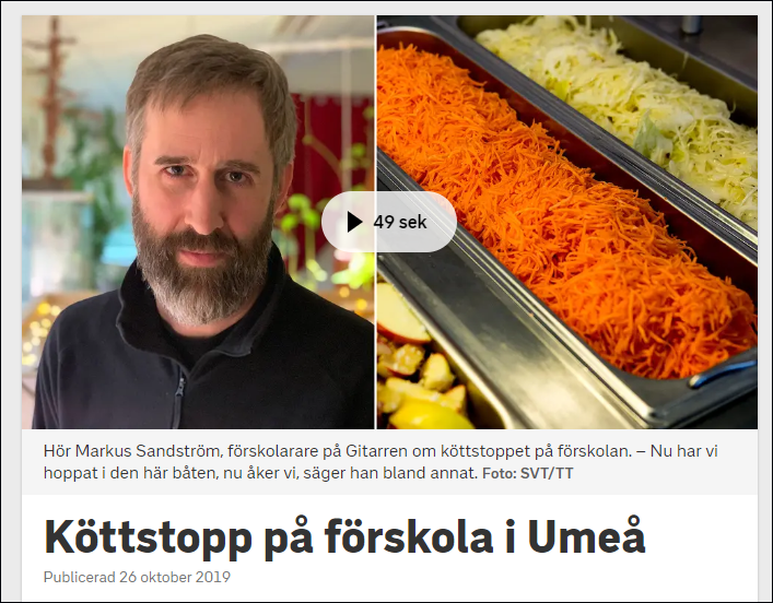  瑞典媒体报道，默奥一家幼儿园将禁止肉食