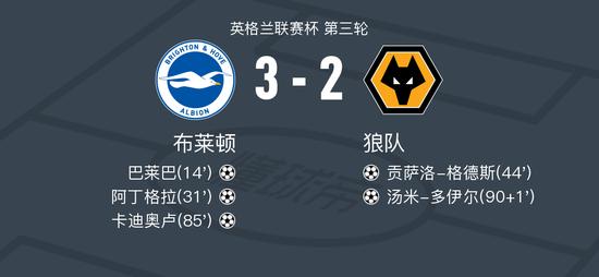 英联杯：布莱顿3-2狼队，巴莱巴、阿丁格拉、卡迪奥卢建功 (http://www.cstr.net.cn/) 国际 第1张