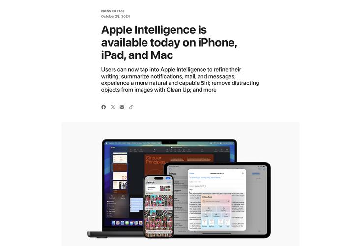 苹果正式上线Apple Intelligence 预告下一波更新将在12月到来 (http://www.cnwts.cn/) 国际 第1张