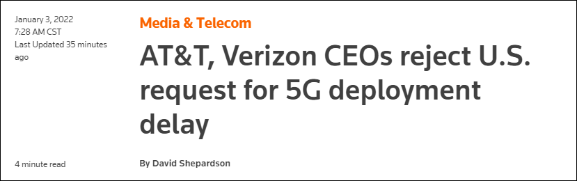 美政府再度要求推迟5G部署，两大电信商拿中国说事