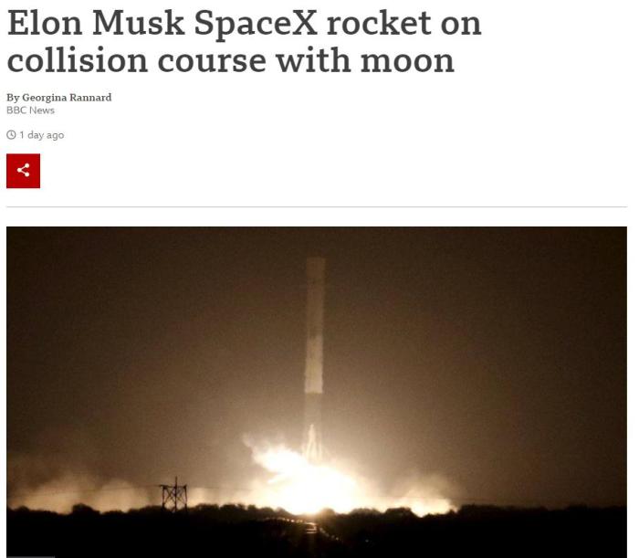 太空漂流7年后 SpaceX的火箭残骸或在3月撞月球
