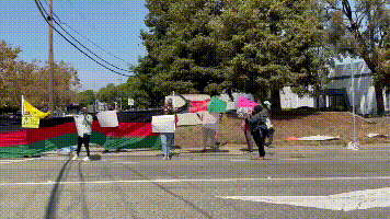 哈里斯现身拉票集会 民众举阿富汗旗帜抗议