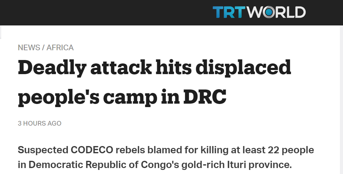 外媒：刚果(金)一营地发生袭击事件 已致22人死亡 (http://www.airsdon.com/) 国际 第1张