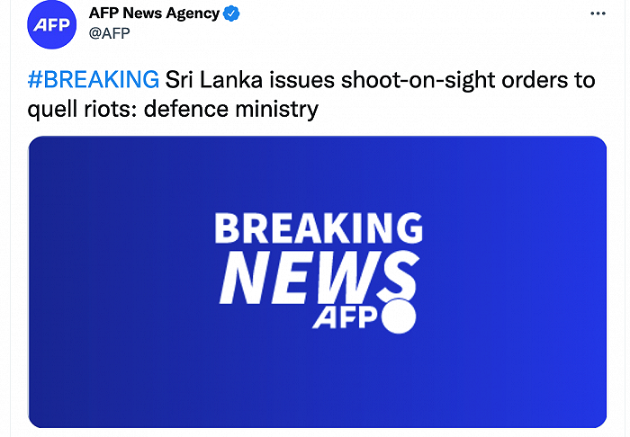 外媒：斯里兰卡发布“就地枪决令”以平息暴乱