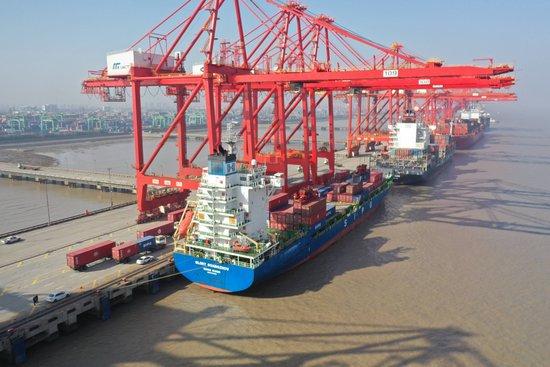 上海，外高桥码头，一艘来自沙特的 海丰广州 轮停靠码头/澎湃影像