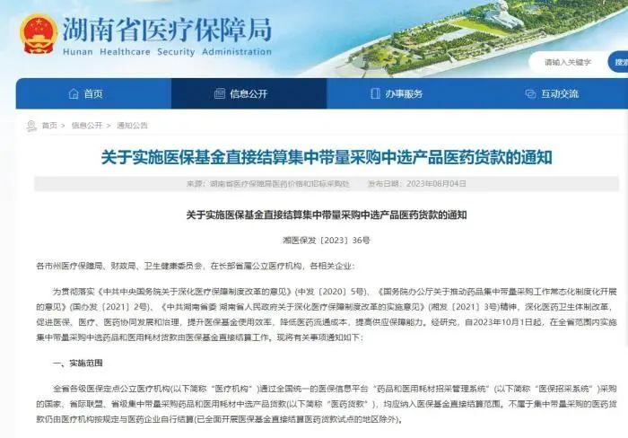 湖南省医疗保障局官网截图