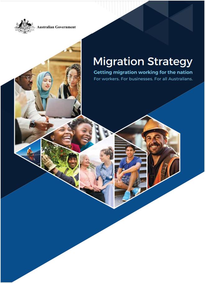 图为澳大利亚2023年新发布移民战略报告封面