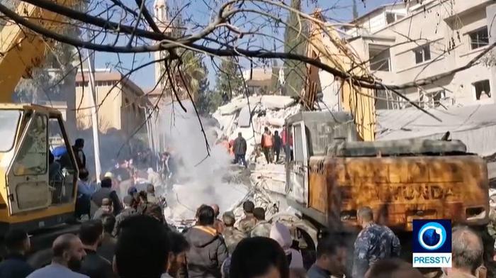 叙利亚当地政府正展开救援，伊朗媒体Press TV视频截图