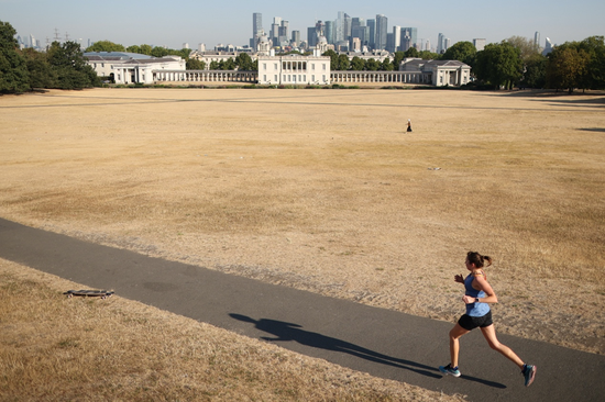  2022年8月14日，高温干旱天气下英国伦敦格林威治公园干枯的草坪。图|ICphoto