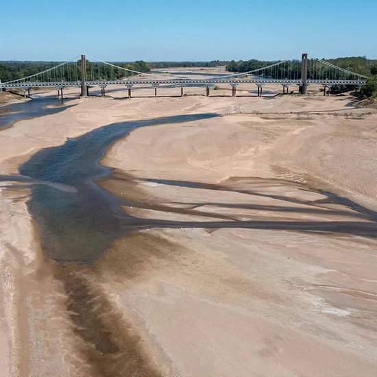  法国卢瓦尔河水流枯竭（图片来源：推特）