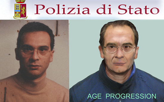 意大利警方发布的德纳罗真人照片（左）和电脑合成图片（右）。