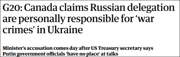 英国《卫报》：加拿大称俄罗斯代表团应为“战争罪行”负责