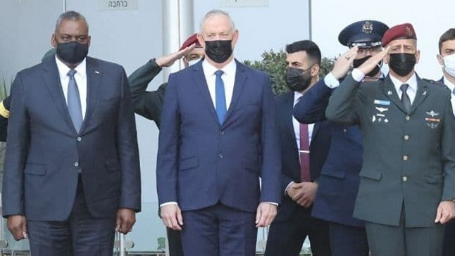 △（从左至右）美国国防部长奥斯汀、以色列国防部长甘茨和国防军参谋长科查维 （图片来自网络）