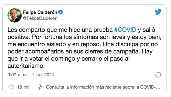 △墨西哥前总统卡尔德隆社交媒体截图