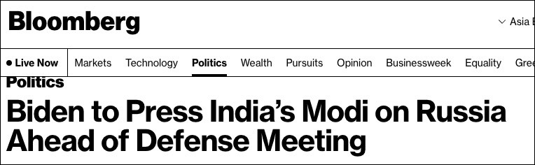 美国官员：拜登未就俄乌问题要求印度表明立场