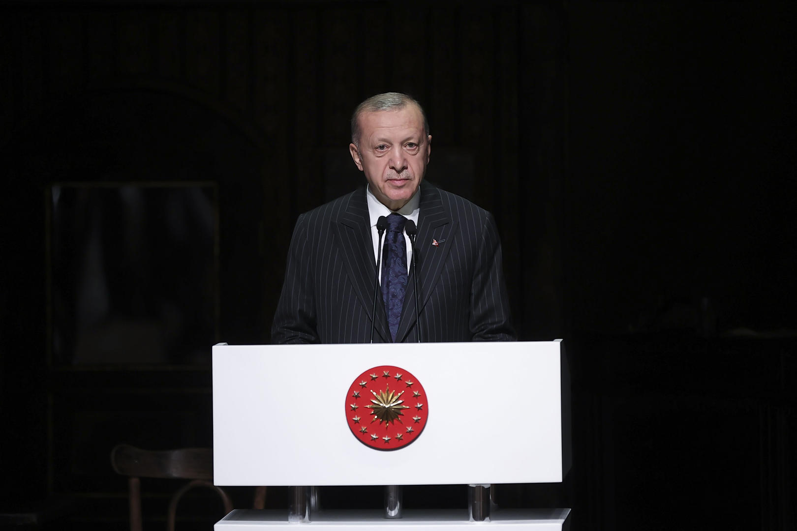 ↑5月13日，土耳其总统埃尔多安在伊斯坦布尔发表讲话。