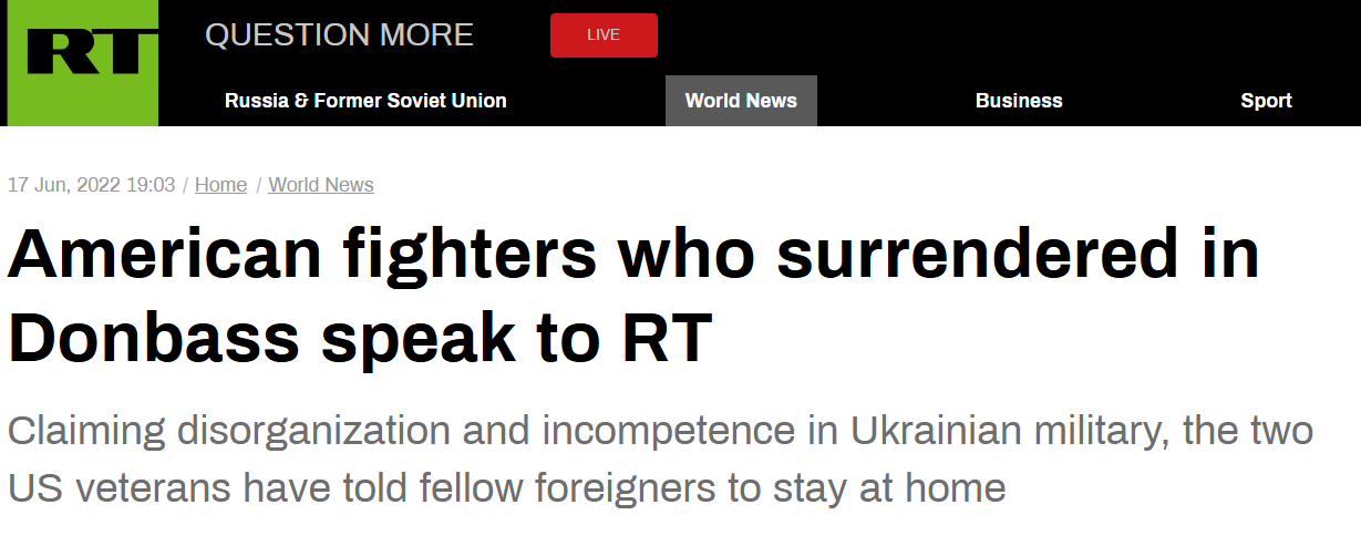 在乌被俘美国人向俄媒讲述被俘经过，警告其他退伍老兵：别来乌克兰