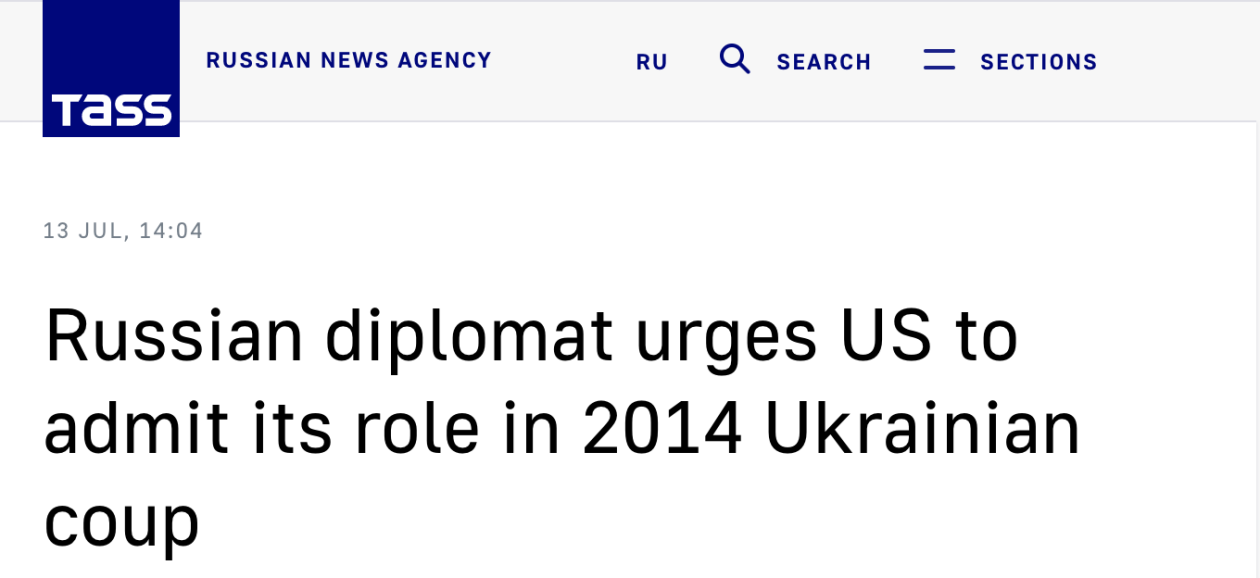 塔斯社：俄罗斯外交官敦促美国承认其在2014年乌克兰政变中所扮演的角色