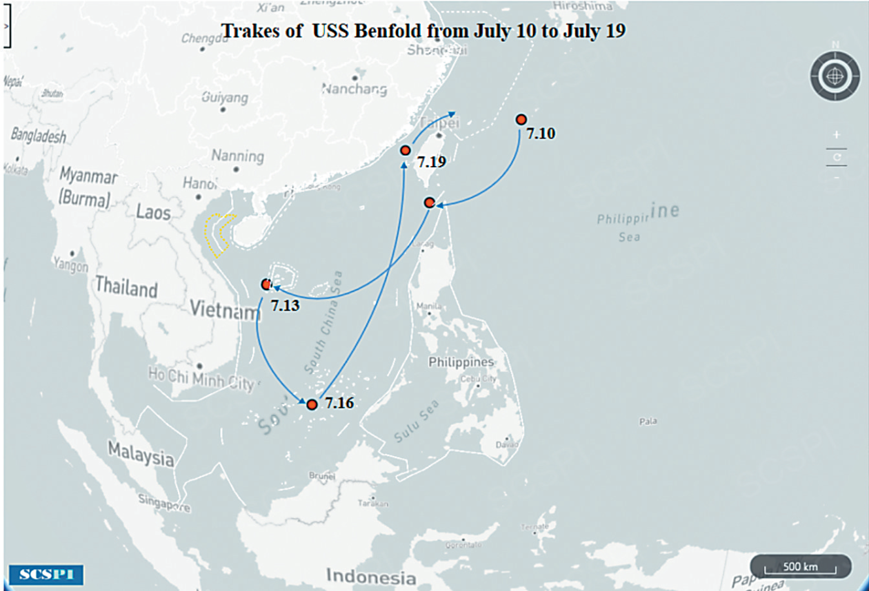“本福德”号7月10日至19日行动路线图。（南海战略态势感知）