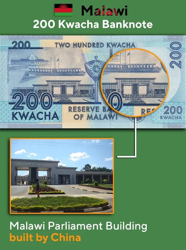 ▲马拉维面额200克瓦查纸币——议会大厦