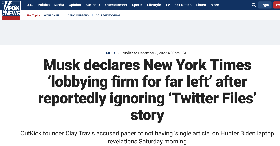 《纽约时报》被指“无视”民主党丑闻 马斯克批：极左翼政客游说公司