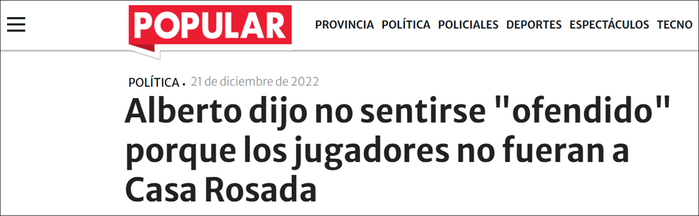 “不想把足球与政治混为一谈”，阿根廷队未去玫瑰宫，总统费尔南德斯回应