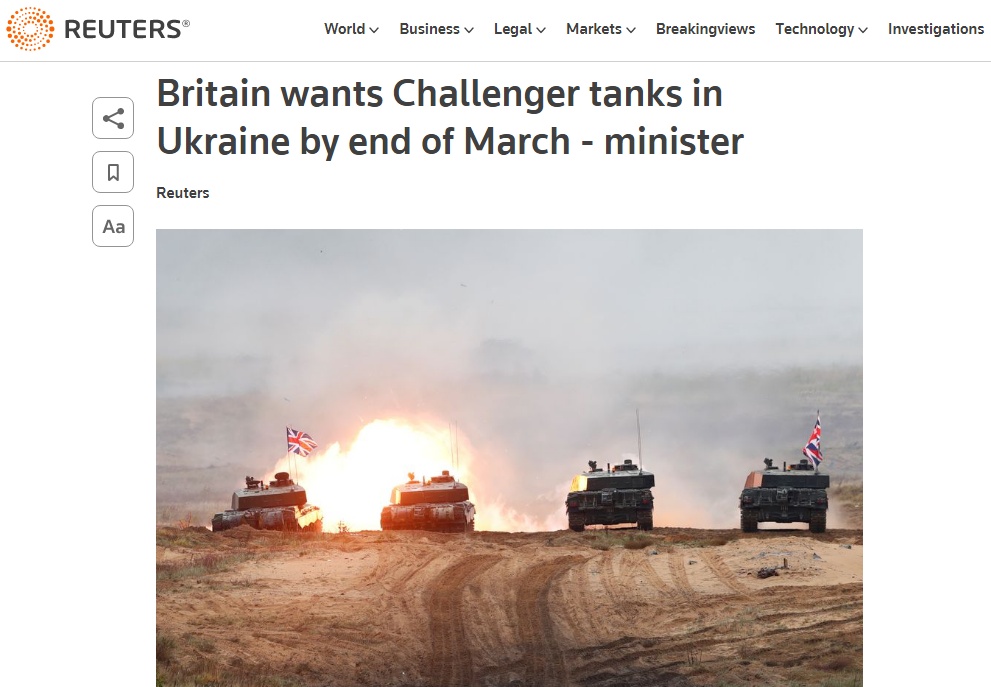 英国也宣布了，3月底把坦克运抵乌克兰